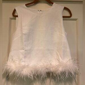 12th Tribe Elegant White Top with Feather Detail